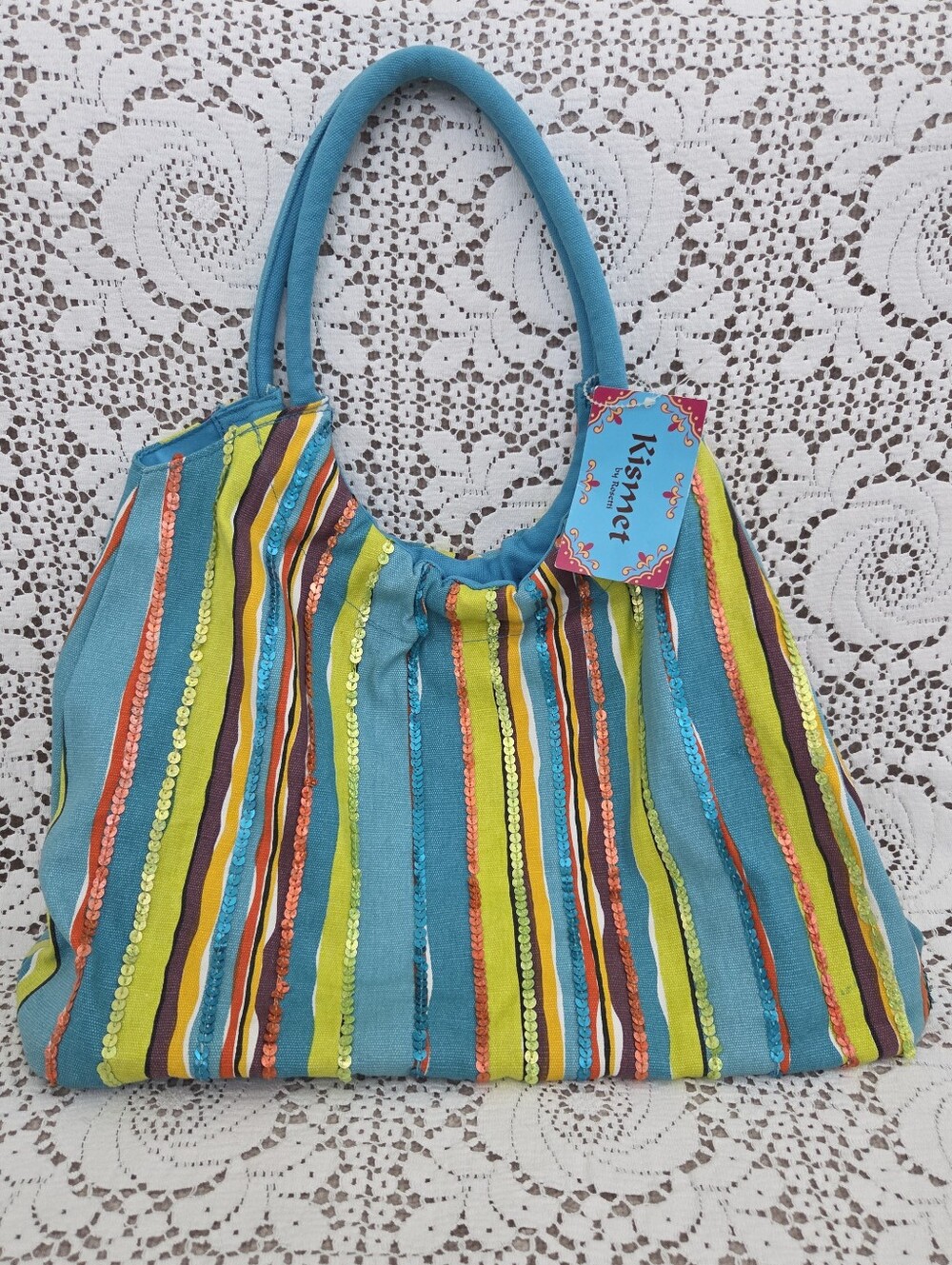 Kismet By Rosetti Turquoise Multicolor Striped Tote Bag